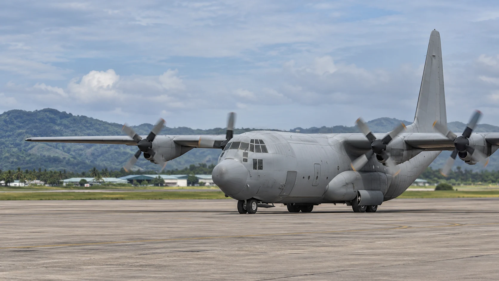 C-130 transport aircraft on the airfield